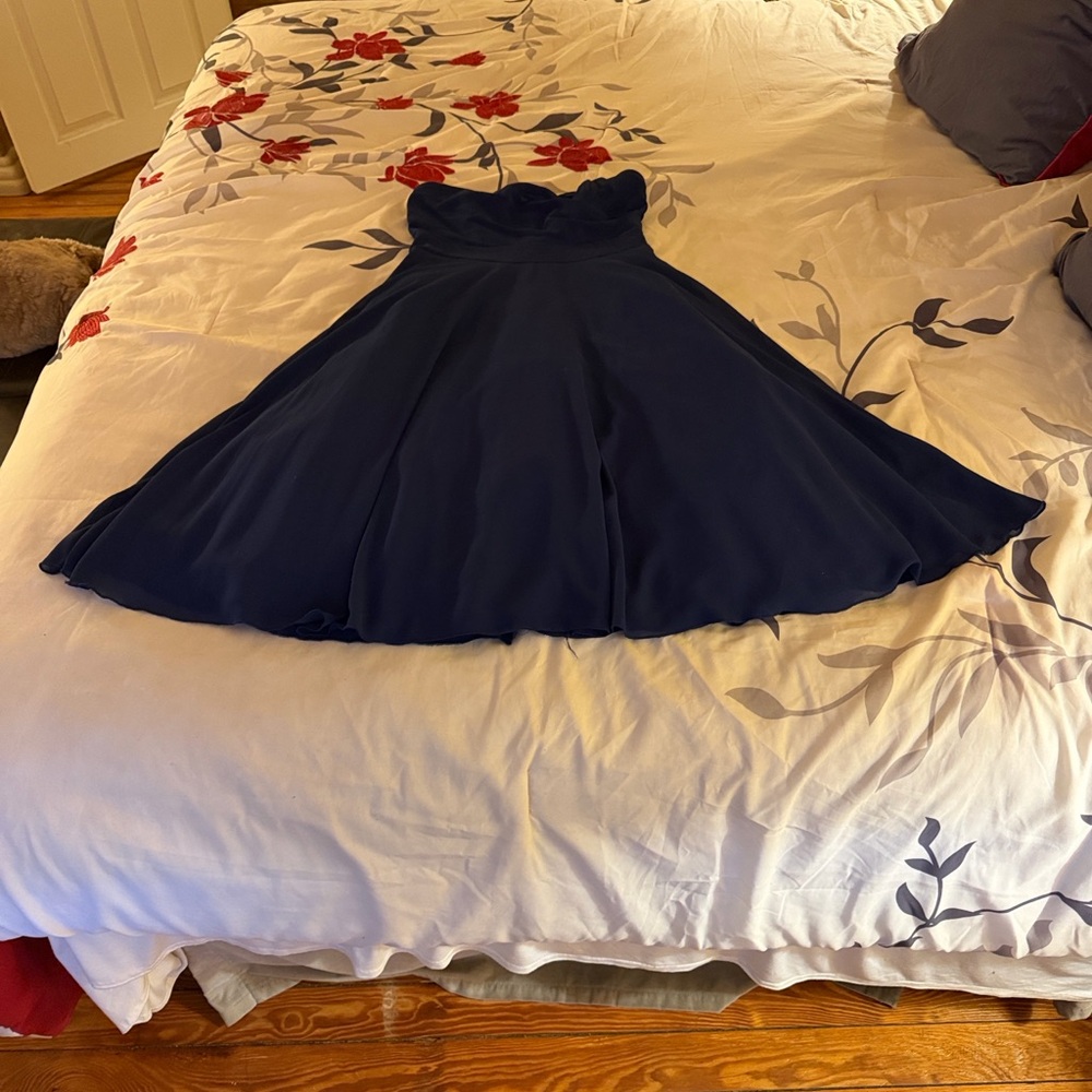 TFNC London Elegant Navy Blue Strapless Dress Size 12